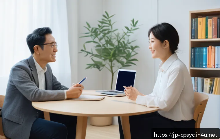 임상심리사 자격증의 필요성 - A professional clinical psychologist in a modern counseling room, engaging empathetically with a div...